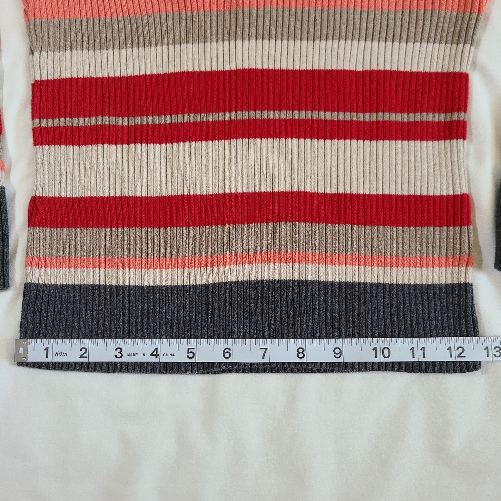 ❤️VGUC St. John's Bay V-Neck Red/Grey/Cream Ribbed Long Sleeve Knit Sweater, M - Picture 8 of 15